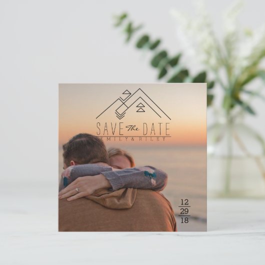 Geometrisch bergmassief | Boheemse Save The Date (Staand voorkant)