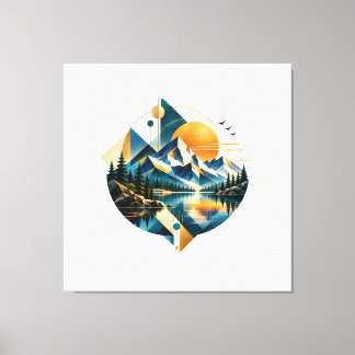 Geometrisch bergmeer zonsondergang landschap canvas afdruk