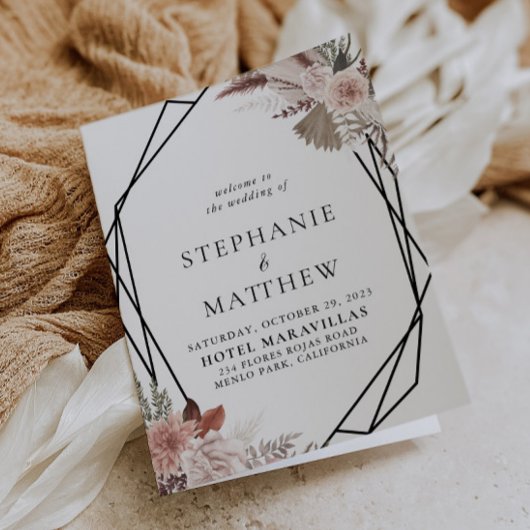 Geometrisch bijtend Roos Gold Floral vouded Weddin Programma