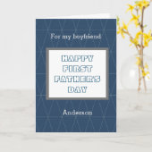 Geometrisch blauw 1e Vaderdag voor mijn vriend Kaart (Gele Bloem)