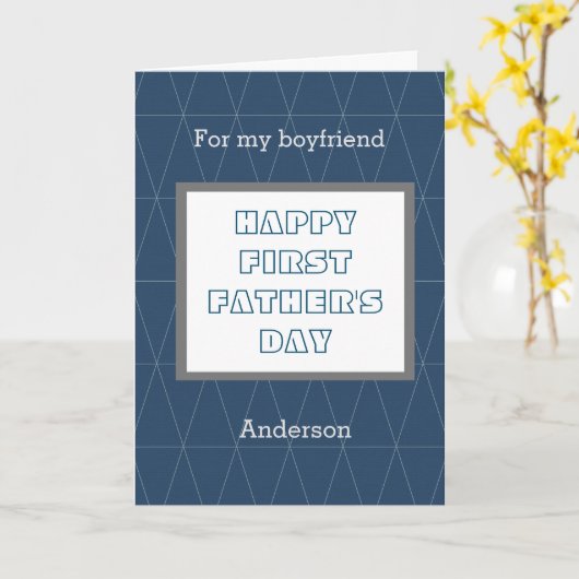 Geometrisch blauw 1e Vaderdag voor mijn vriend Kaart (Gele Bloem)