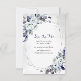 Geometrisch blauw Bloemen Opslaan van de datum Kaa Save The Date