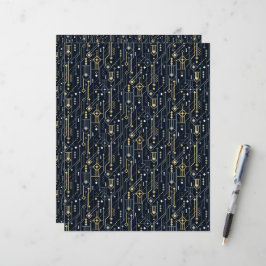 Geometrisch Blauw en Goud Art Deco Scrapbook Papie