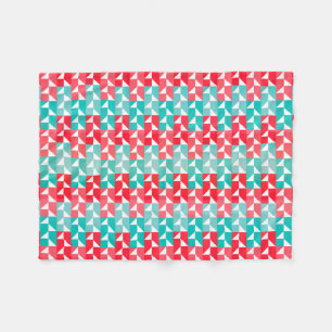Geometrisch Blauw en Rood Modern Patroon Aqua Fleece Deken