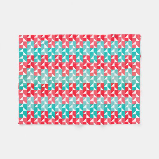 Geometrisch Blauw en Rood Modern Patroon Aqua Fleece Deken (Voorkant (Horizontaal))