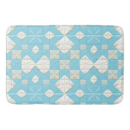 Geometrisch blauw en wit patroon badmat