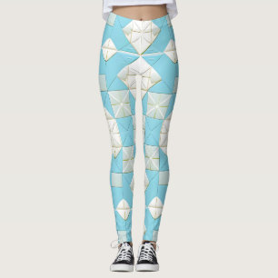 Geometrisch blauw en wit patroon leggings