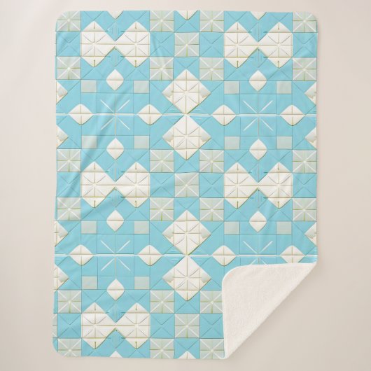 Geometrisch blauw en wit patroon sherpa deken (Voorkant)