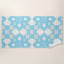 Geometrisch blauw en wit patroon strandlaken