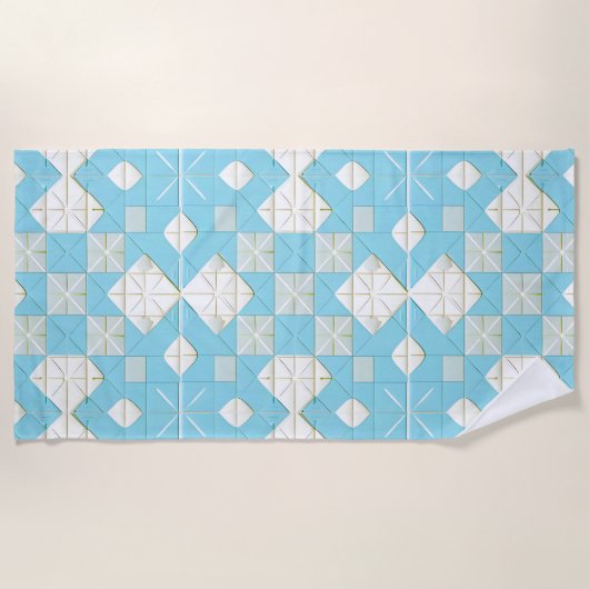 Geometrisch blauw en wit patroon strandlaken (Voorkant)
