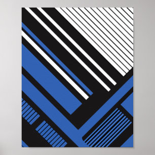 Geometrisch blauw en zwart gestreept abstract ontw poster