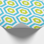 Geometrisch Blauw Groen Zeshoek & Kruispatroon Cadeaupapier (Hoek)