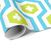 Geometrisch Blauw Groen Zeshoek & Kruispatroon Cadeaupapier (Rol Hoek)