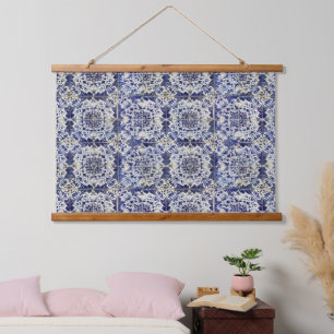 Geometrisch Blauw-heuppatroon Hangend Wandkleed