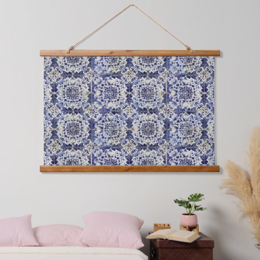 Geometrisch Blauw-heuppatroon Hangend Wandkleed (Slaapkamer)