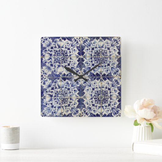  Geometrisch Blauw-heuppatroon Vierkante Klok (Huis)
