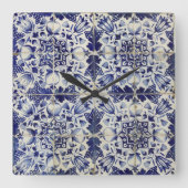  Geometrisch Blauw-heuppatroon Vierkante Klok (Voorkant)
