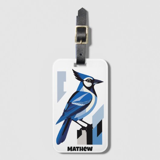 Geometrisch blauw Jay Bird Bagagelabel (Voorkant (verticaal))