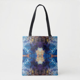 Geometrisch blauw Paarse bruine kunst Tote Bag