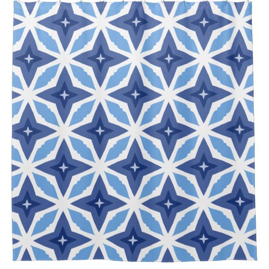 Geometrisch blauw patroon douchegordijn (Voorkant)