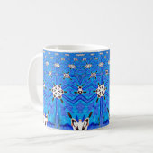 Geometrisch blauw raster koffie mok (Voorkant links)