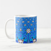 Geometrisch blauw raster koffie mok (Links)