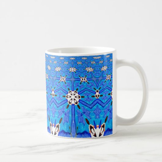 Geometrisch blauw raster koffie mok (Rechts)
