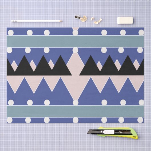 Geometrisch Blauw Roze Zwart Blauwgroen Patroon Tissuepapier (Craft)