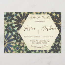 Geometrisch blauw Tegels bruiloft uitnodiging