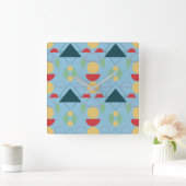 Geometrisch blauw vierkante klok (Huis)