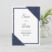 Geometrisch blauw wit goud glitter Save The Date Kaart (Staand voorkant)