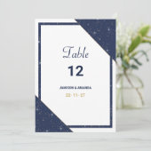 Geometrisch blauw wit goud glitter Tafelnummers (Staand voorkant)