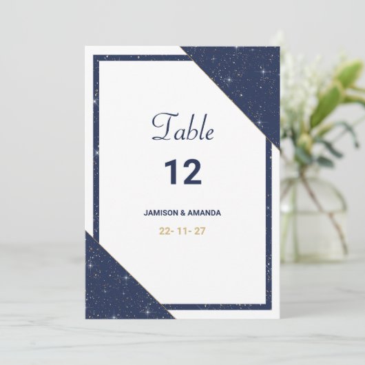 Geometrisch blauw wit goud glitter Tafelnummers (Staand voorkant)