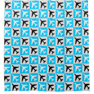 Geometrisch Blauw Wit Luchtvaart Jets Vliegtuig Douchegordijn