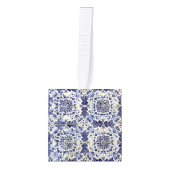 Geometrisch Blauw Wit Tegel Kerstmis Decoratie (Voorkant)