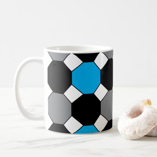 Geometrisch blauw zwart grijs koffiemok (Met donut)