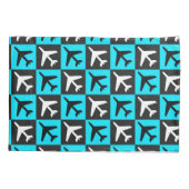 Geometrisch Blauw Zwart Luchtvaart Jets Vliegtuig Kussensloop (Achterkant)