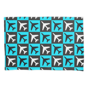 Geometrisch Blauw Zwart Luchtvaart Jets Vliegtuig Kussensloop