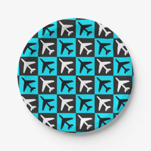 Geometrisch Blauw Zwart Luchtvaart Jets Vliegtuig Papieren Bordje
