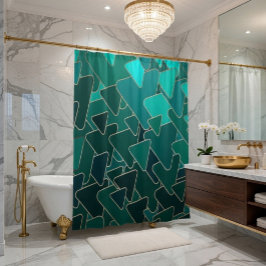 Geometrisch Blauwgroen en gouden douchegordijn