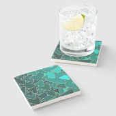 Geometrisch Blauwgroen en Gouden Steen Onderzetter (Zijkant)