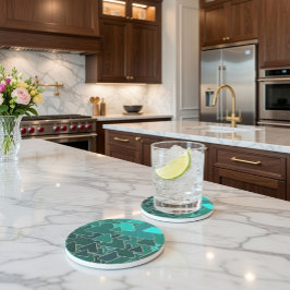 Geometrisch Blauwgroen en Gouden Zandsteen Onderze Onderzetter