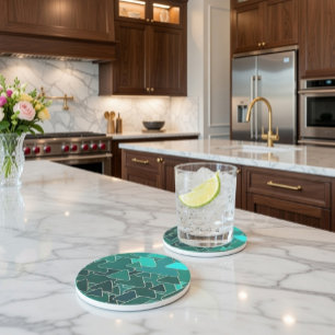 Geometrisch Blauwgroen en Gouden Zandsteen Onderze Onderzetter