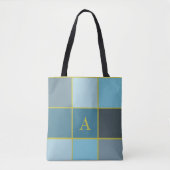 Geometrisch blauwgroen monogram tote bag (Voorkant)