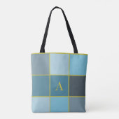 Geometrisch blauwgroen monogram tote bag (Achterkant)