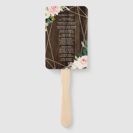 Geometrisch Bloemen Rustiek Hout Trouwprogramma Handwaaier (Achterkant)