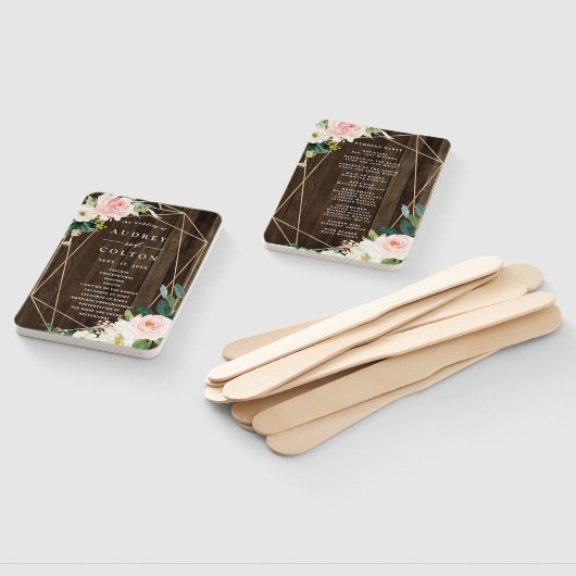 Geometrisch Bloemen Rustiek Hout Trouwprogramma Handwaaier (Niet-gemonteerd)