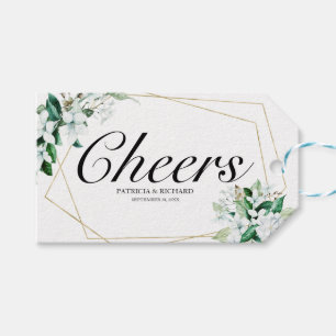 Geometrisch bloemengroen juicht Wijnfles Labels Cadeaulabel