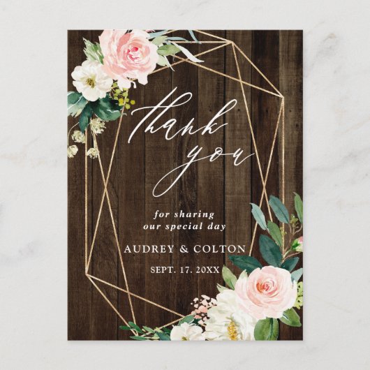 Geometrisch bloemenrustiek hout Dank u foto Briefkaart (Voorkant)