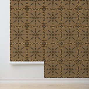 Geometrisch bloempatroon in warme aardetinten behang